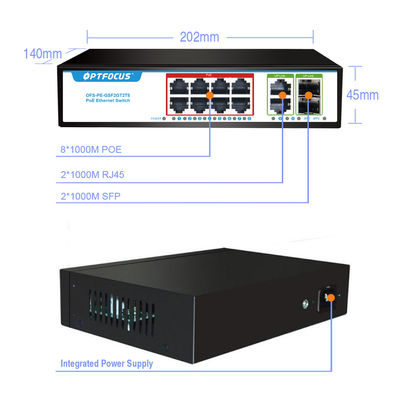 OEM ODM poe switch gigabit 8-poe port 1000M,2 port 1000M RJ45 ,2-port 1000M SFP for NVR ISP FTTH CCTV IP camera