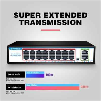 OEM/ODM POE 16 Port Fiber Switch 20km 2*10/100/1000mbps UP-Link Port
